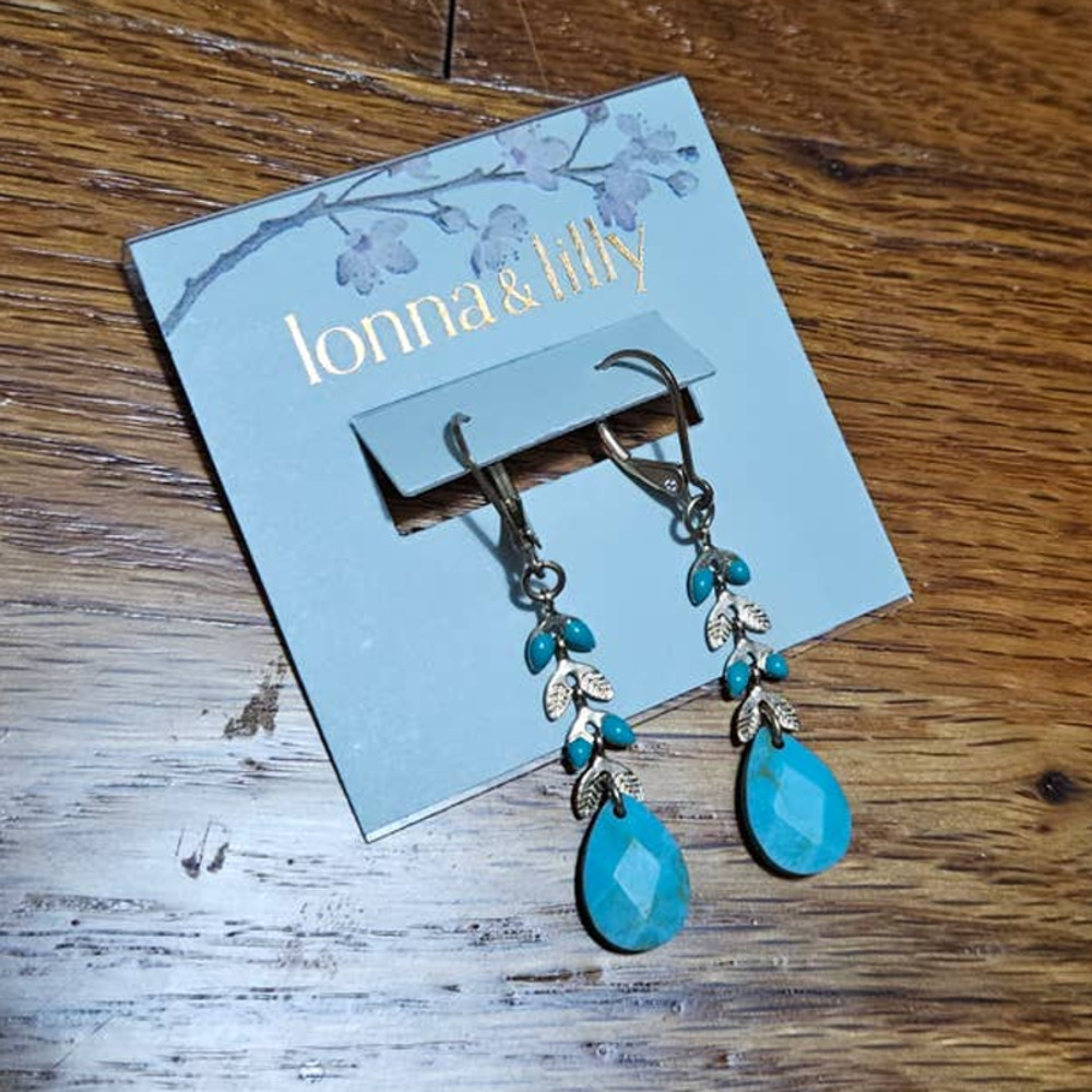 NEW! LONNA & LILLY Gold-Tone Blue-Green Linear Drop Earrings